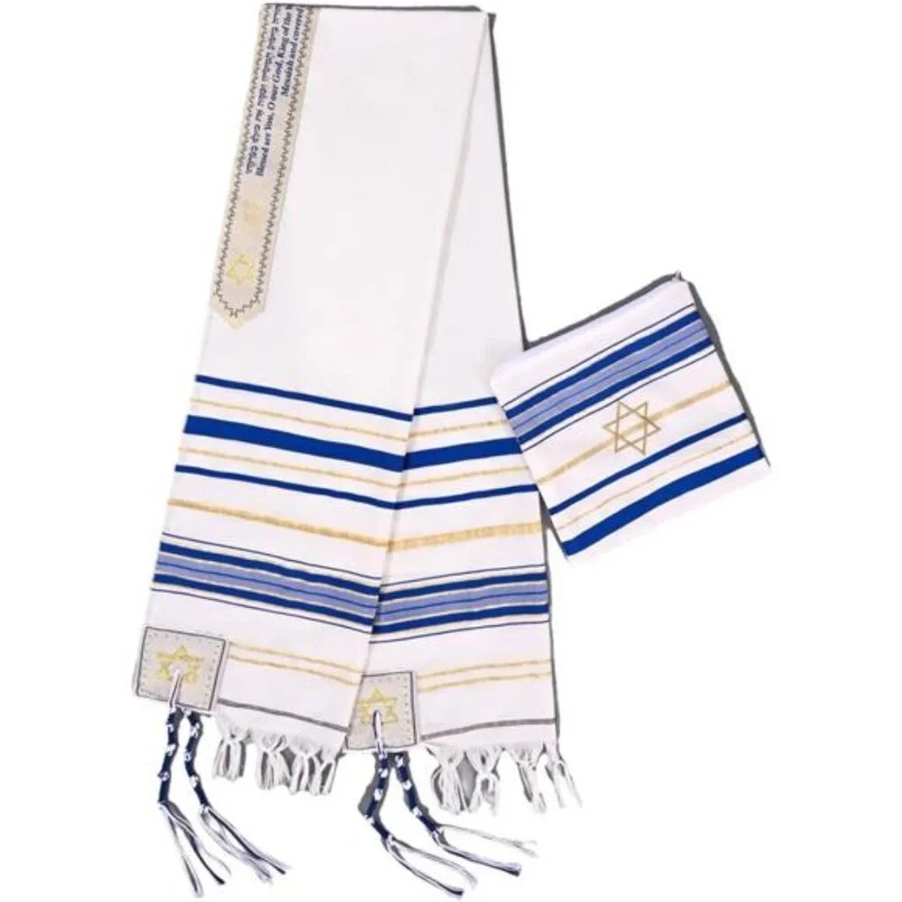 blue men's prayer shawl Christian prayer scarf jewish tzitzit tallit cloth